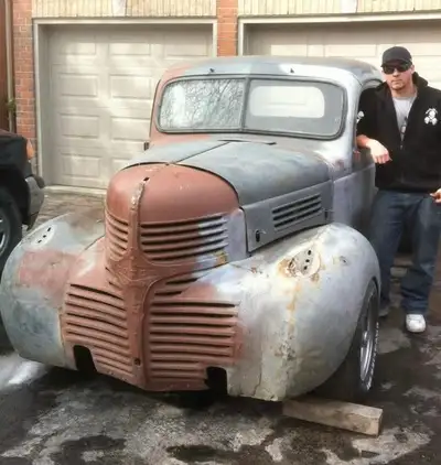 1945 pickup truck project (NO YOU CANT DRIVE IT AWAY) Has a Camaro front clip welded in, small block...