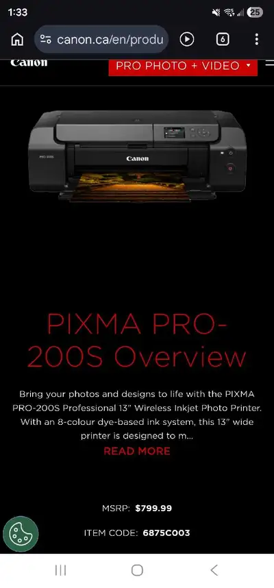 canon pro 200s printer, View more