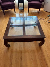Table à café en bois massif/solid wood Glass coffee table