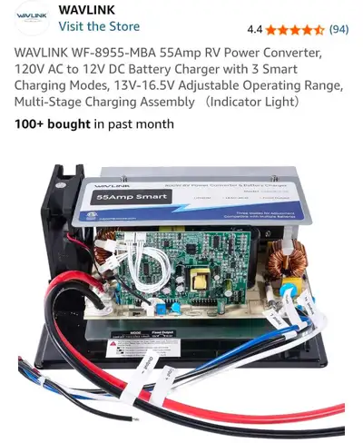 WAVLINK WF-8955-MBA 55Amp RV Power Converter, 120V AC to 12V DC, View more