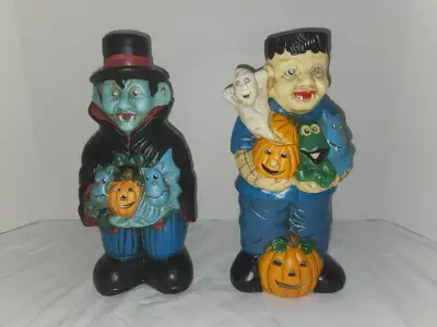 Frankenstein and Dracula candle holders, View more