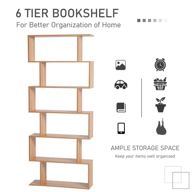 76" 6-Tier Geometric Wooden Bookcase S Shaped Storage Display Bo in Bookcases & Shelving Units in Markham / York Region - Image 7
