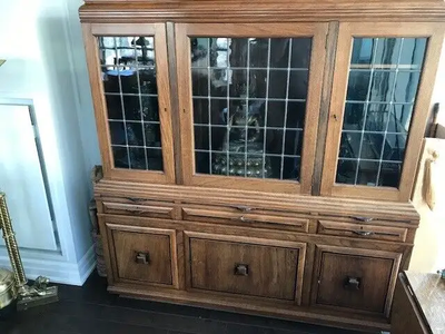 1930s Antique Art Deco Dutch Oak China / Liquor Cabinet, View more