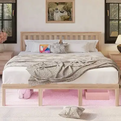 [No tax] solid wood Full, queen and king size bed frame with cha, View more