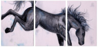 Œuvre cheval noir pastel et ancre sur toile
