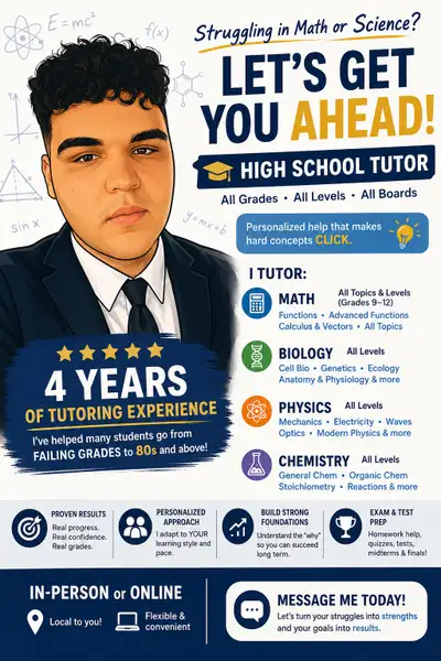 Highschool Maths/Sciences Tutor, View more