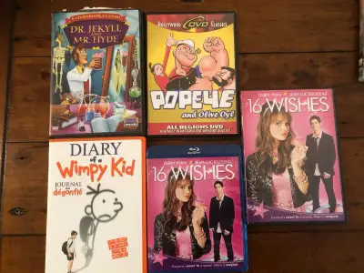 Four DVDs and one blue ray - $1 each 16 Wishes - Both Blue Ray and DVD - SOLD Diary of a Wimpy Kid -...