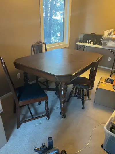 Antique table and chairs, View more