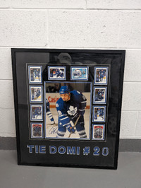 Framed hockey picture and signed Tie Domi