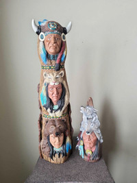Beautiful Indigenous Ceramic Totem Poles Left One H22" Right One