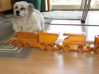 Hand Made Wooden Train Set and Used Caterpillar Train Set