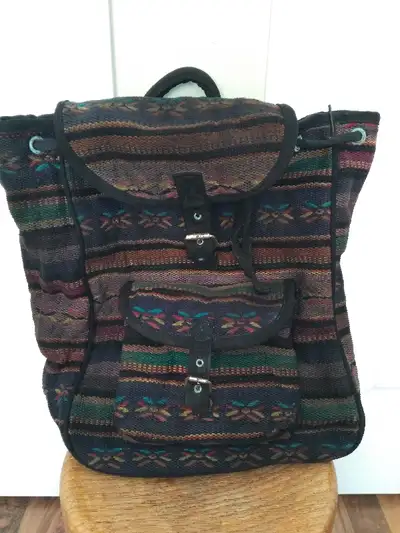 VINTAGE 1960's-1970's Hand Woven Blanket Multicolor Backpack Hip, View more