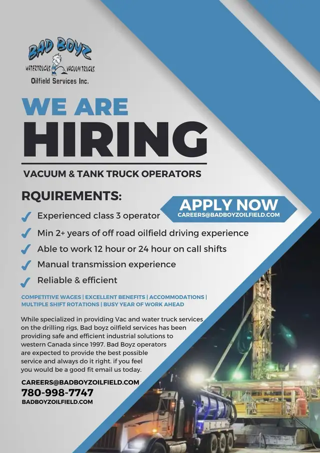 Vacuum Truck Operator (Drilling Rigs) in Drivers & Security in Strathcona County - Image 2