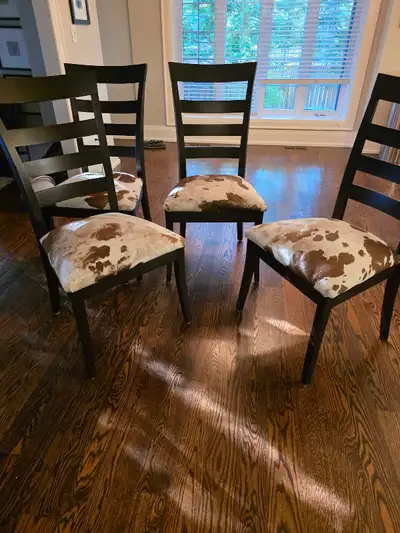 4 wood chairs cowhide seat, View more