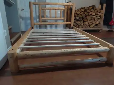 Queen log bed, View more