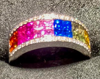 PRIDE MULTI COLOURED SAPPHIRES RING, EARRING AND 18”NECKLACE