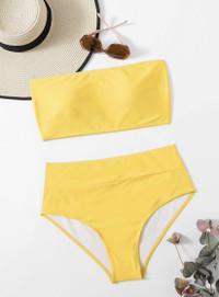 Yellow Plus Bandeau High Waisted Bikini Swimsuit