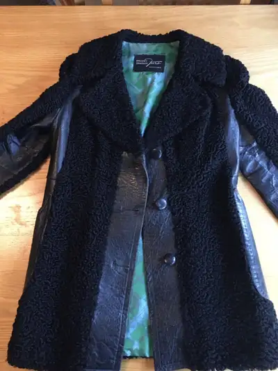 Funky Vintage Persian Lamb Fur Coat with Leather Trim (S-M), View more