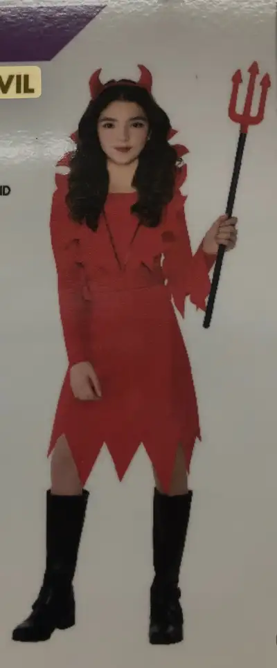 Devil kids costume size M (8-10) with large trident, View more