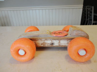 Vintage 1960's Wood and Plastic Race Car with Orange wheels