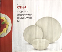 Kitchen Chef 12 Piece Stoneware Dinnerware Set Off White NEW