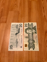 1991 old Canadian bills $20/$50