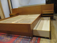 With Storage, Danish Queen, Teak Bed Frame with Floating Side Ta