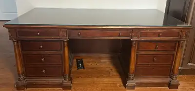 Thomasville Solid Wood Executive Desk with Glass Top – 73", View more