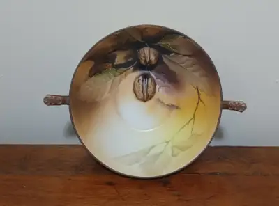 Old Nippon Morimura 3-D walnuts hand painted 2 handled nut bowl, View more
