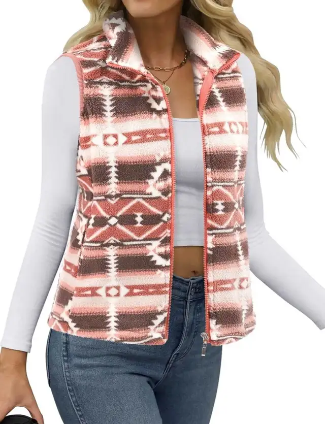 Women's Sherpa Fleece Vest Jacket (M) Boho Print | Sleeveless in Women's - Tops & Outerwear in City of Toronto - Image 5