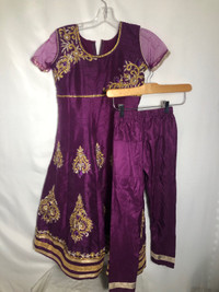 Girls Purple & Gold East Indian Outfit.