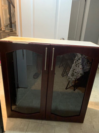 Wooden glass cupboard.  Curio cabinet.