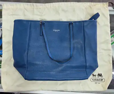 Coach City Tote in cobalt blue w/dust bag Dust bag has minor stains, Tote also has some Minor staini...
