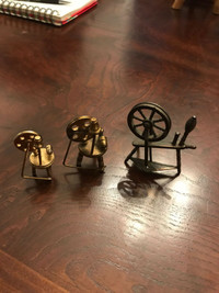Vintage decorative miniature brass spinning wheels .3”