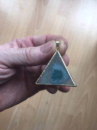 Beautiful Triangular Quartz Pendant, elecrtroformed Druzy Agate