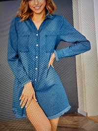 Women denim shirt/ dress long sleeve dark blue color