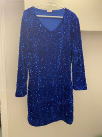 Brand New Royal Blue Shimmer Aienijiu Long Sleeved Dress