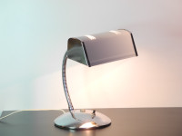 Lampe de bureau chromée, abat-jour blanc - Vintage - Moderniste