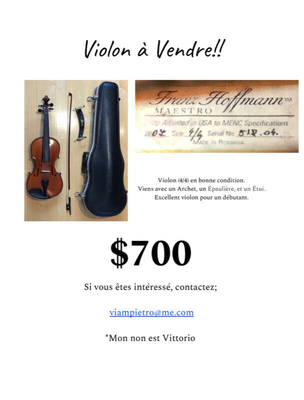 Violin for sale dans Cordes  à Ville de Montréal