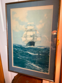 Brit Artist Montague Dawson’s Print of a 1947 Ptg Sailing Ship