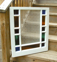 window - antique window, coloured glass on outer edge