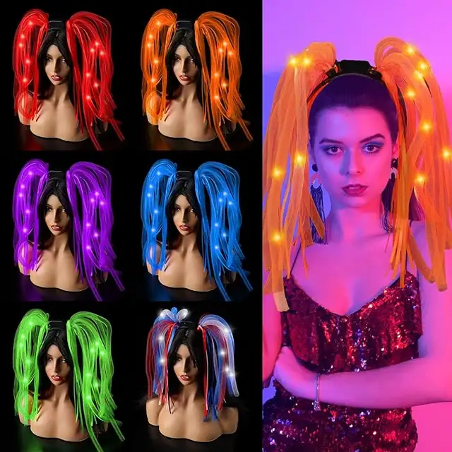 3 Pcs Light Up Headband Crazy Hair (Orange, Green, Purple)