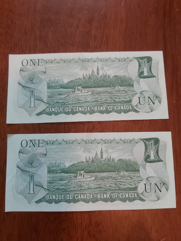 2 B of C 1973 $1 Bills Crow-Bouey BCM 0059109 & 0059110 (in Seq) in Arts & Collectibles in Saint John - Image 2