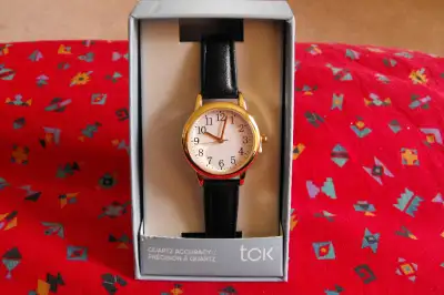 LADIES WATCH WITH BLACK STRAP(GOLD ACCENTS), View more