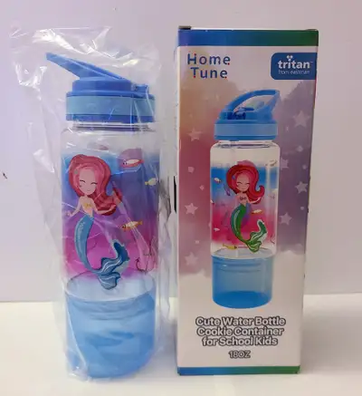 NIP Mermaid 18oz Kids Water Drinking Bottle w/ Snack Compartment, View more