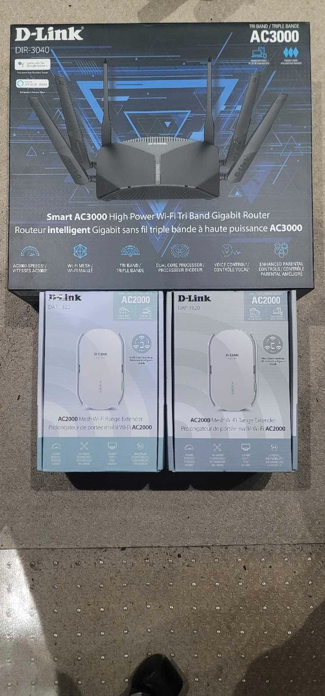 D-Link Mesh Network Kit: 1 DIR-3040 Wireless Router & 2 DAP-1820 in Networking in St. Catharines