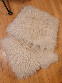 White Faux Mohair Shaggy 19.5" Decorative Throw Pillows