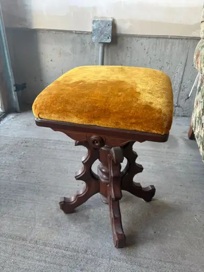 Antique Victorian Style Piano Stool with Velvet Seat, View more