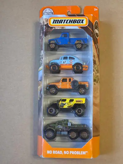 This Matchbox 5-car pack features a variety of off-road vehicles. Includes a blue pickup, a blue and...