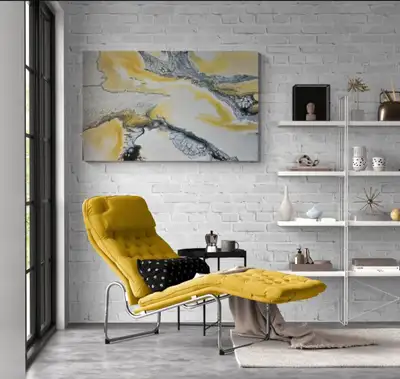 Modern Black, white, gray & gold painting crushed glass , View more